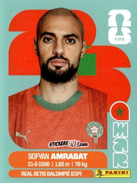 Sticker Sofyan Amrabat - Fifa World Cup 2026. Standard Edition n. MAR10 - Panini