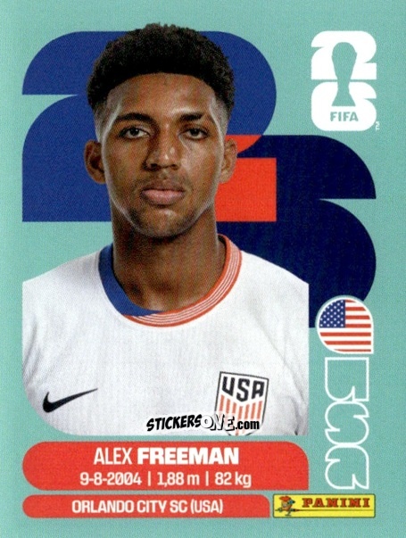 Sticker Alex Freeman - Fifa World Cup 2026. Standard Edition n. USA6 - Panini