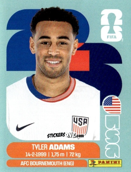 Cromo Tyler Adams - Fifa World Cup 2026. Standard Edition n. USA8 - Panini
