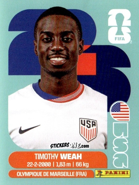 Cromo Timothy Weah - Fifa World Cup 2026. Standard Edition n. USA12 - Panini