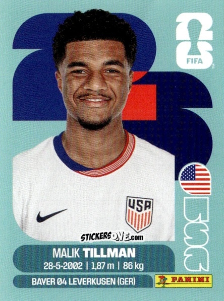 Sticker Malik Tillman - Fifa World Cup 2026. Standard Edition n. USA15 - Panini