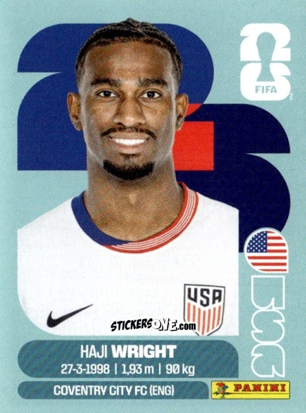 Sticker Haji Wright - Fifa World Cup 2026. Standard Edition n. USA19 - Panini
