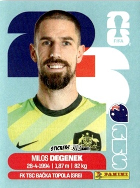 Cromo Milos Degenek - Fifa World Cup 2026. Standard Edition n. AUS10 - Panini