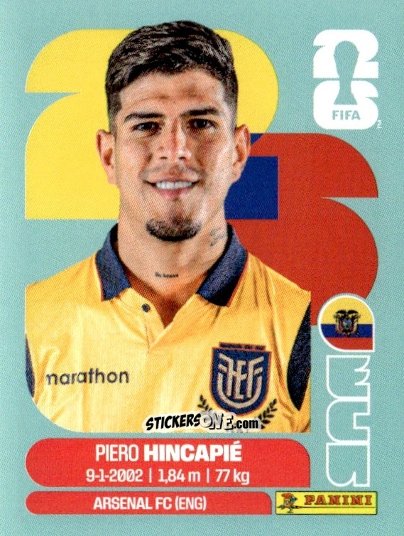 Sticker Piero Hincapié - Fifa World Cup 2026. Standard Edition n. ECU4 - Panini