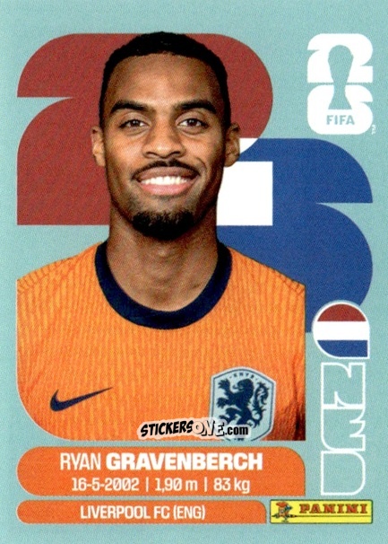Figurina Ryan Gravenberch - Fifa World Cup 2026. Standard Edition n. NED11 - Panini