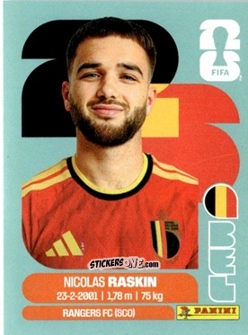 Figurina Nicolas Raskin - Fifa World Cup 2026. Standard Edition n. BEL11 - Panini