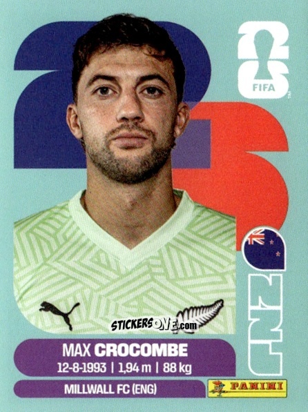 Cromo Max Crocombe Payne - Fifa World Cup 2026. Standard Edition n. NZL2 - Panini