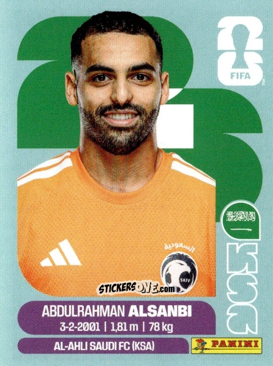 Cromo Abdulrahman Al-Sanbi - Fifa World Cup 2026. Standard Edition n. KSA3 - Panini