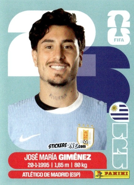 Cromo José María Giménez - Fifa World Cup 2026. Standard Edition n. URU5 - Panini