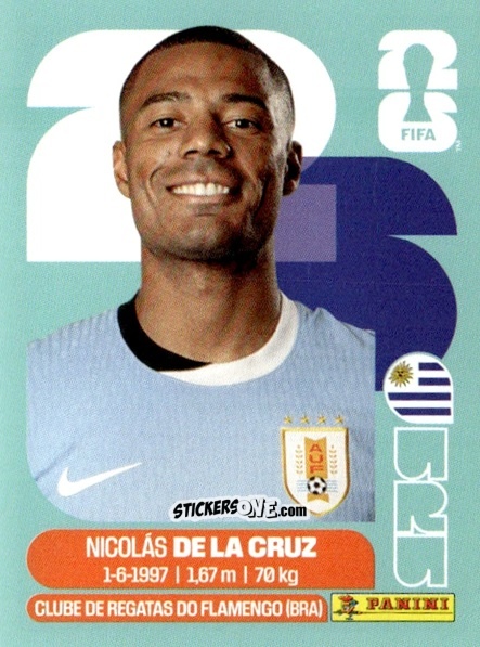 Figurina Nicolás de la Cruz - Fifa World Cup 2026. Standard Edition n. URU15 - Panini
