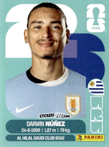 Cromo Darwin Núñez - Fifa World Cup 2026. Standard Edition n. URU17 - Panini