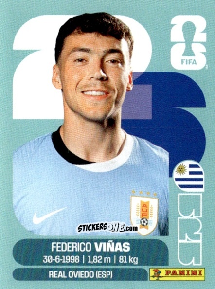 Figurina Federico Viñas - Fifa World Cup 2026. Standard Edition n. URU18 - Panini