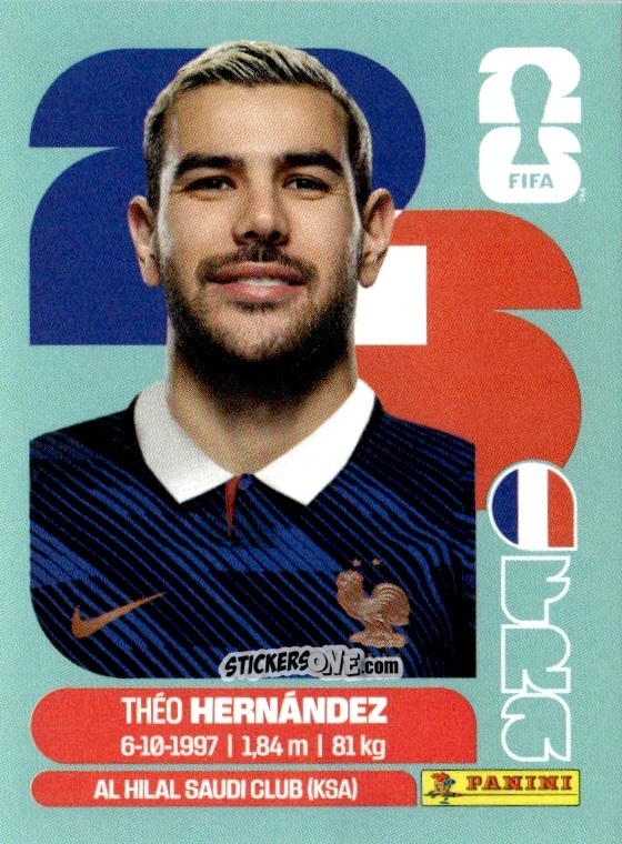 Figurina Theo Hernandez - Fifa World Cup 2026. Standard Edition n. FRA3 - Panini
