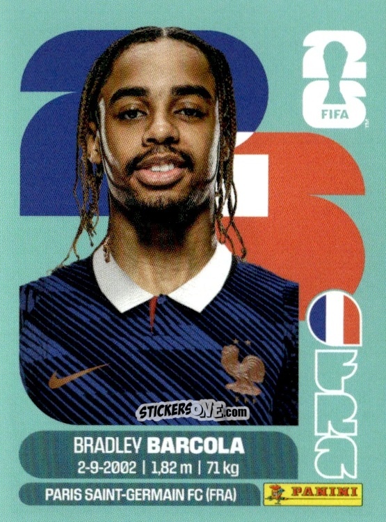 Sticker Bradley Barcola - Fifa World Cup 2026. Standard Edition n. FRA16 - Panini