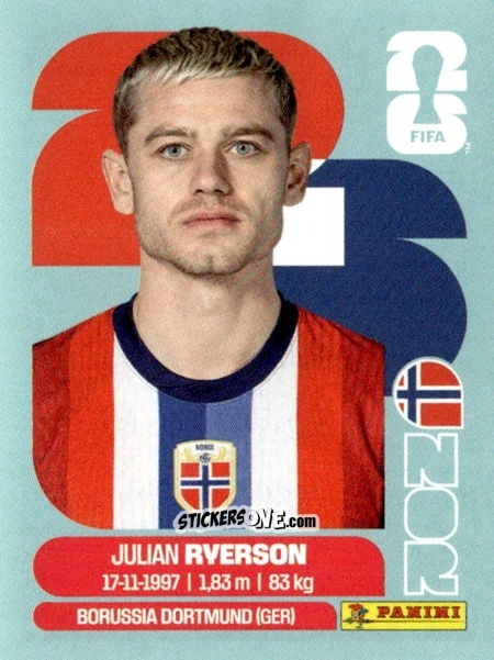 Figurina Julian Ryerson - Fifa World Cup 2026. Standard Edition n. NOR3 - Panini