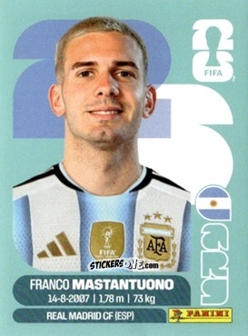 Sticker Franco Mastantuono - Fifa World Cup 2026. Standard Edition n. ARG15 - Panini