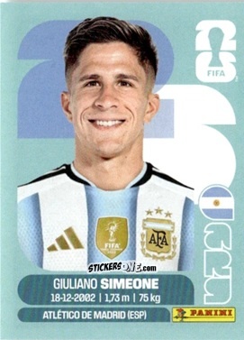Sticker Giuliano Simeone - Fifa World Cup 2026. Standard Edition n. ARG20 - Panini