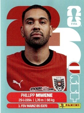 Figurina Phillipp Mwene - Fifa World Cup 2026. Standard Edition n. AUT8 - Panini