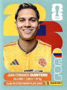 Figurina Juan Fernando Quintero - Fifa World Cup 2026. Standard Edition n. COL15 - Panini