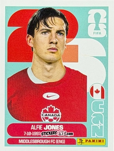 Figurina Alfie Jones - Fifa World Cup 2026. Standard Edition n. CAN9U - Panini