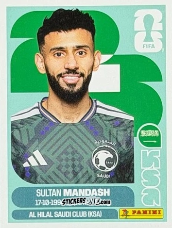 Cromo Sultan Mandash - Fifa World Cup 2026. Standard Edition n. KSA17U - Panini
