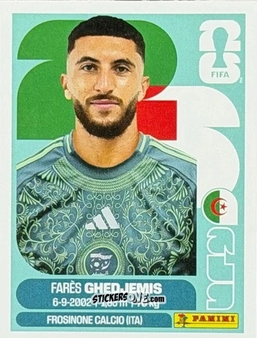 Sticker Farès Ghedjemis - Fifa World Cup 2026. Standard Edition n. ALG19U - Panini