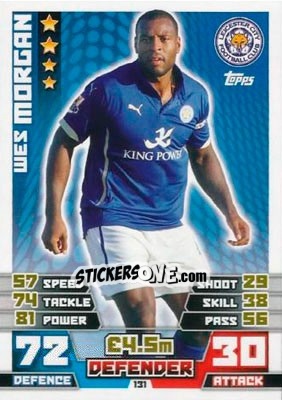 Cromo Wes Morgan - English Premier League 2014-2015. Match Attax n. 131 - Topps