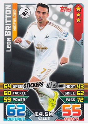 Cromo Leon Britton - English Premier League 2015-2016. Match Attax n. 283 - Topps