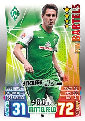 Cromo Fin Bartels - German Fussball Bundesliga 2015-2016. Match Attax n. 50 - Topps