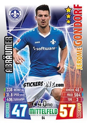 Figurina Jérôme Gondorf - German Fussball Bundesliga 2015-2016. Match Attax n. 64 - Topps