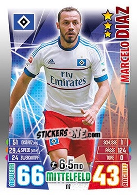 Figurina Marcelo Díaz - German Fussball Bundesliga 2015-2016. Match Attax n. 117 - Topps