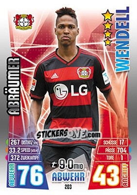 Cromo Wendell - German Fussball Bundesliga 2015-2016. Match Attax n. 203 - Topps