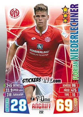 Figurina Florian Niederlechner - German Fussball Bundesliga 2015-2016. Match Attax n. 232 - Topps