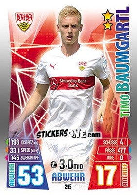 Figurina Timo Baumgartl - German Fussball Bundesliga 2015-2016. Match Attax n. 295 - Topps
