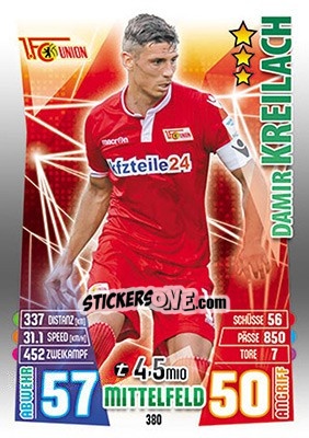Cromo Damir Kreilach - German Fussball Bundesliga 2015-2016. Match Attax n. 380 - Topps