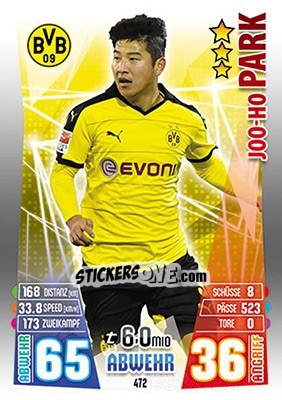 Sticker Joo-Ho Park - German Fussball Bundesliga 2015-2016. Match Attax n. 472 - Topps