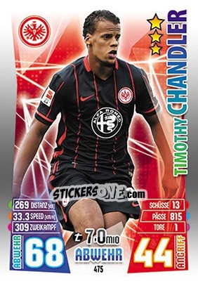 Sticker Timothy Chandler - German Fussball Bundesliga 2015-2016. Match Attax n. 475 - Topps