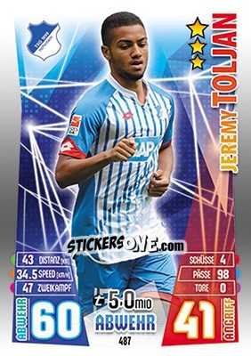 Cromo Jeremy Toljan - German Fussball Bundesliga 2015-2016. Match Attax n. 487 - Topps