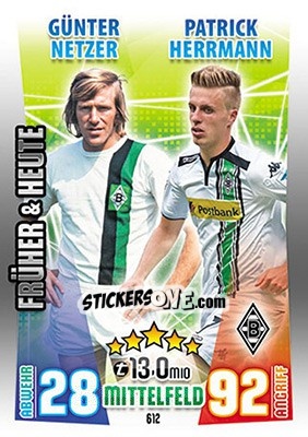 Figurina Günter Netzer / Patrick Herrmann - German Fussball Bundesliga 2015-2016. Match Attax n. 612 - Topps