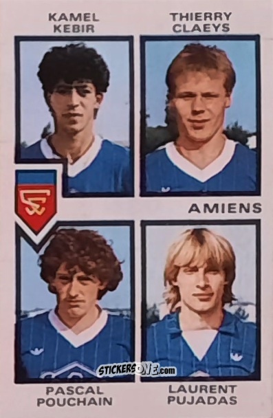 Sticker Kamel Kebir / Thierry Claeys / Pascal Pouchain / Laurent Pujadas - Football France 1984-1985 n. 356 - Panini