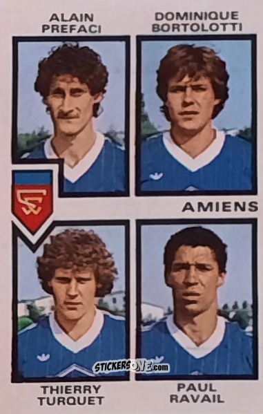 Sticker Alain Prefaci / Dominique Bortolotti / Thierry Turquet / Paul Ravail - Football France 1984-1985 n. 357 - Panini
