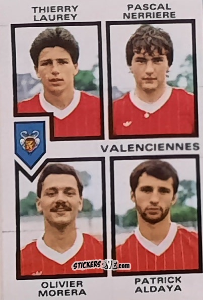 Sticker Thierry Laurey / Pascal Nerriere / Olivier Morera / Patrick Aldaya - Football France 1984-1985 n. 404 - Panini