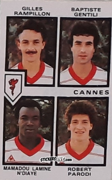 Sticker Gilles Rampillon / Baptiste Gentili / Mamadou Lamine N'Diaye / Robert Perodi - Football France 1984-1985 n. 426 - Panini