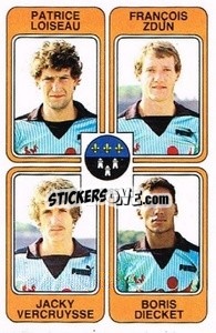 Sticker Patrice Loiseau / Francois Zdun / Jacky Vercruysse / Boris Diecket - Football France 1985-1986 n. 394 - Panini