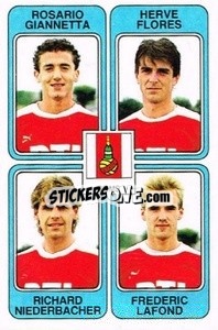Sticker Rosario Giannetta / Herve Flores / Richard Niederbacher / Frederic Lafond - Football France 1985-1986 n. 449 - Panini
