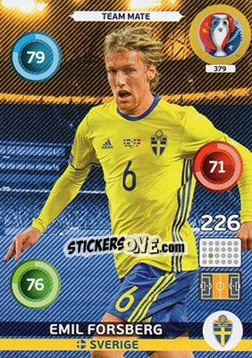 Cromo Emil Forsberg - UEFA Euro France 2016. Adrenalyn XL n. 379 - Panini