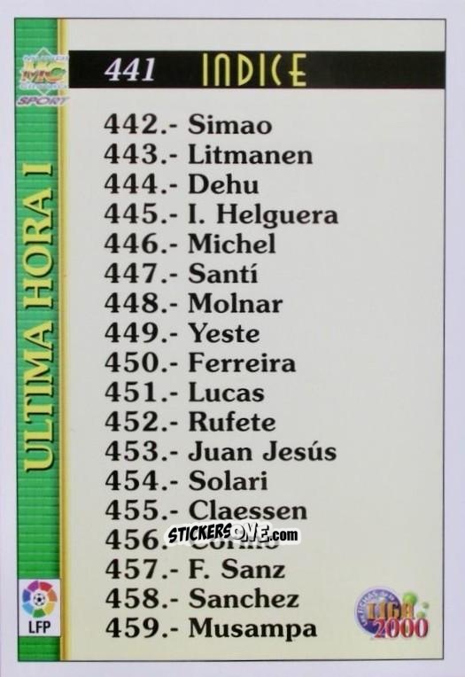 Cromo Ultima Hora I - Las Fichas De La Liga 1999-2000 n. 441 - Mundicromo