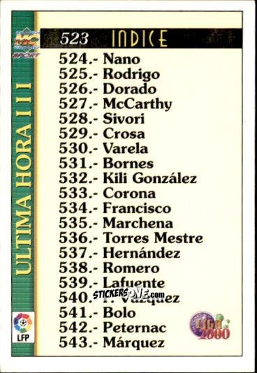 Cromo Ultima Hora III - Las Fichas De La Liga 1999-2000 n. 523 - Mundicromo