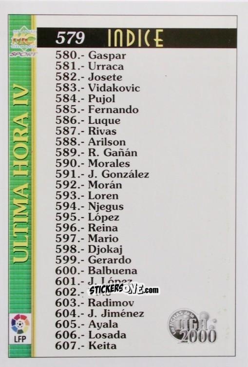 Cromo Ultima Hora IV - Las Fichas De La Liga 1999-2000 n. 579 - Mundicromo