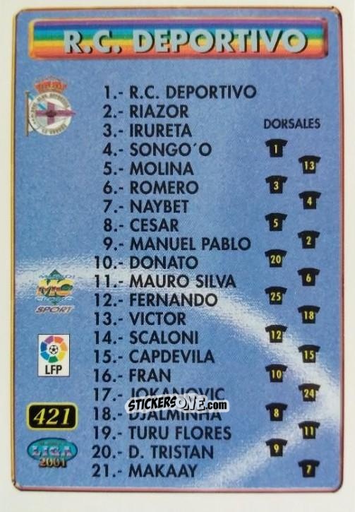 Cromo Coruña - At. Bilbao - Las Fichas De La Liga 2000-2001 n. 421 - Mundicromo